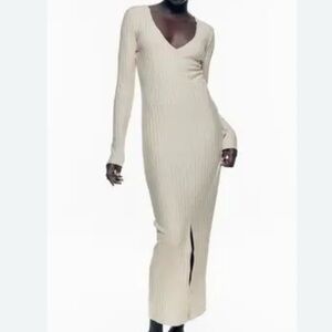 Zara Cream Long Sleeve Bodycon Dress